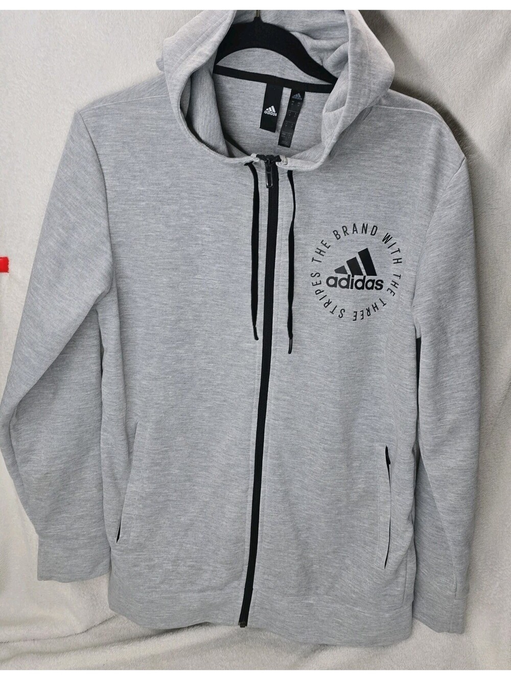 Adidas Hoodie Men's Medium Full Zip Gray Zipped Pockets Long Sleeve Activewear